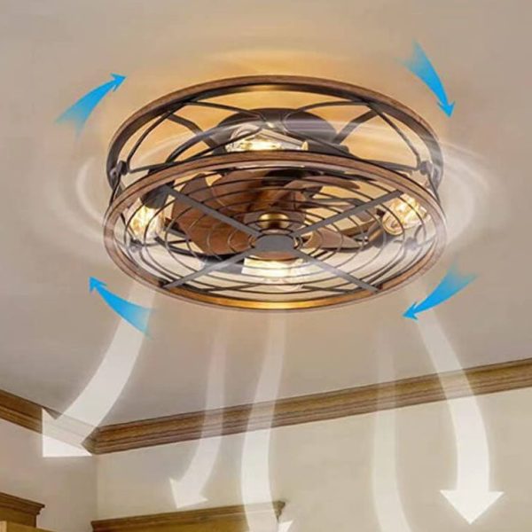 Nordic Industrial Wrought Iron Cylinder 4-Light Flush Mount Ceiling Invisible Fan Light - Image 3