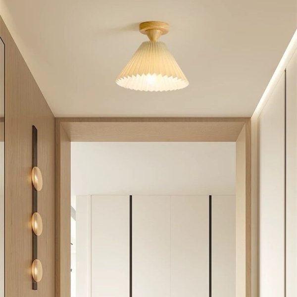 Japanese Simple Log Pleated Umbrella Cone 1-Light Semi-Flush Mount Ceiling Light - Image 16