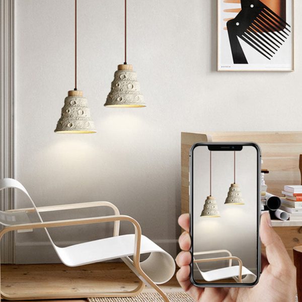 Contemporary Scandinavian Cylinder Cone Cement Solid Wood 1-Light Pendant Light For Living Room - Image 9