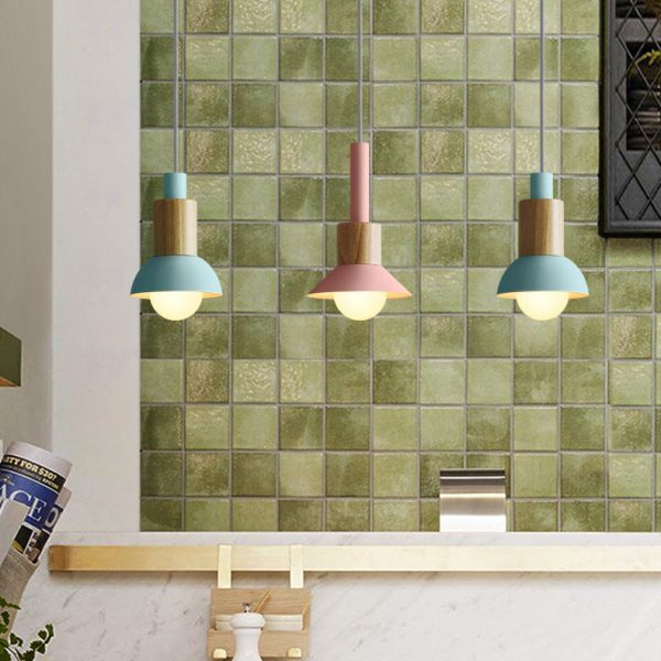 Contemporary Scandinavian Irregular Round Cylinder Iron Wood 1-Light Pendant Light For Living Room - Image 3