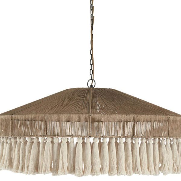 Contemporary Boho Linen Rope Tassel Round 1-Light Pendant Light For Dining Room - Image 8
