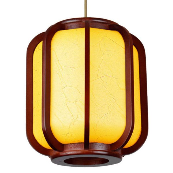 Modern Chinese Faux Sheepskin Wooden Lantern 1-Light Pendant Light - Image 7