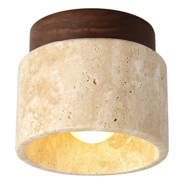 Japanese Minimalist Round Yellow Travertine Shade 1-Light Semi-Flush Mount Ceiling Light - Image 17