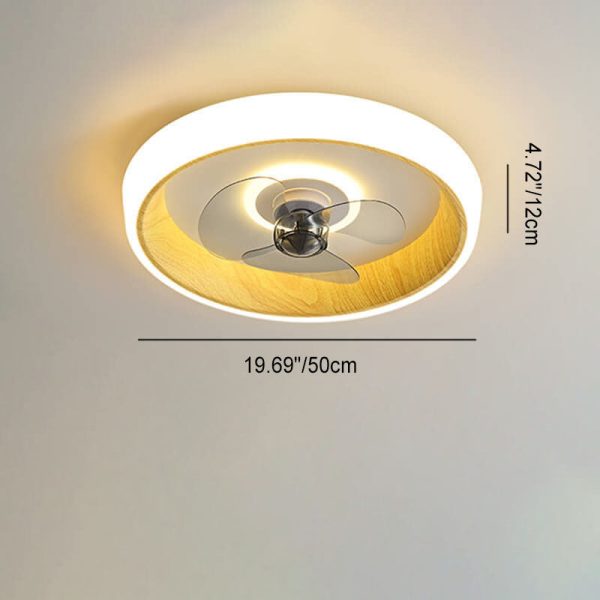 Nordic Minimalist Round  Acrylic Wood Grain LED Flush Mount Ceiling Fan Light - Image 6