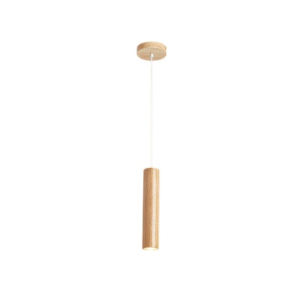 Modern Minimalist Rubberwood Cylinder Spotlight LED Pendant Light For Bedroom - Image 9