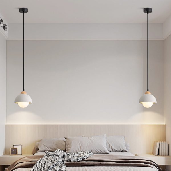 Contemporary Scandinavian Cement Dome Glass Shade 1-Light Pendant Light For Bedroom - Image 2