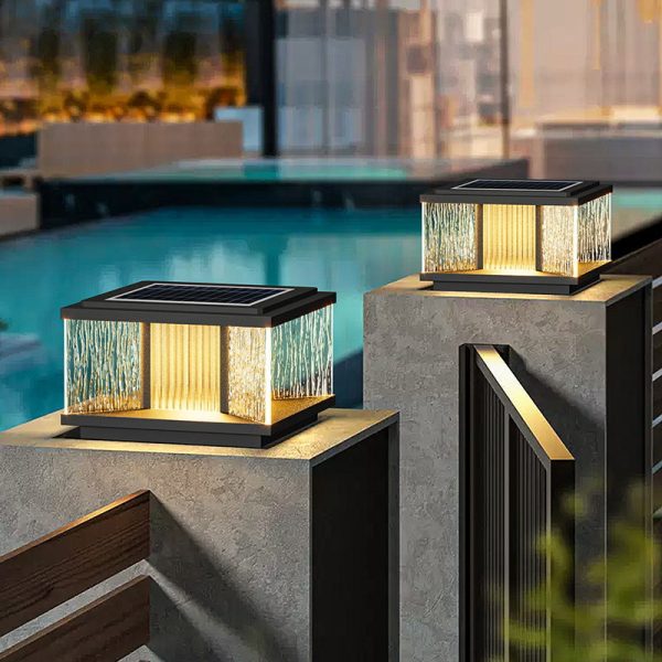 Modern Simplicity Aluminum Square Water-Rippled Glass LED Waterproof Solar Post Lamp Lawn Light For Garden - Image 6