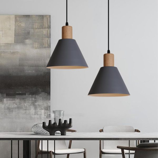 Nordic Vintage Iron Cone Wood Top 1-Light Pendant Light - Image 6
