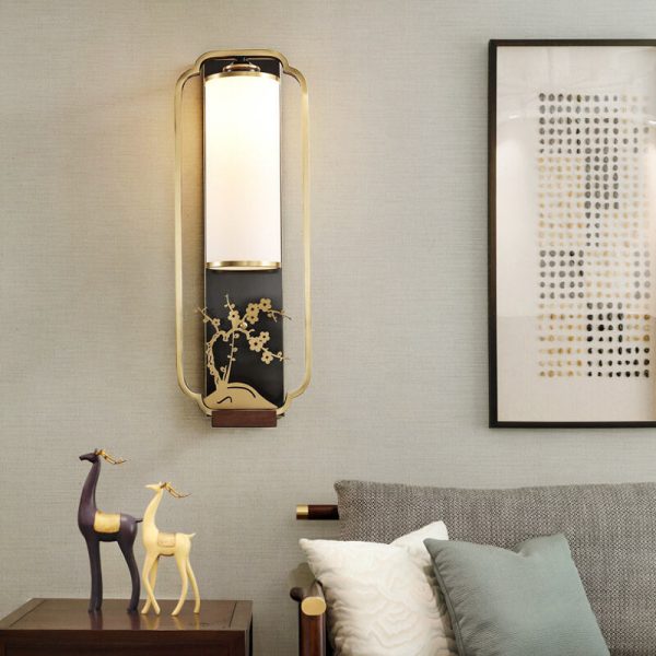 Modern New Chinese Copper Glass Column Ring 1-Light Wall Sconce Lamp - Image 16