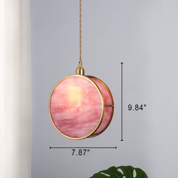 Japanese Vintage Round Drum Glass Brass 1-Light Pendant Light - Image 8