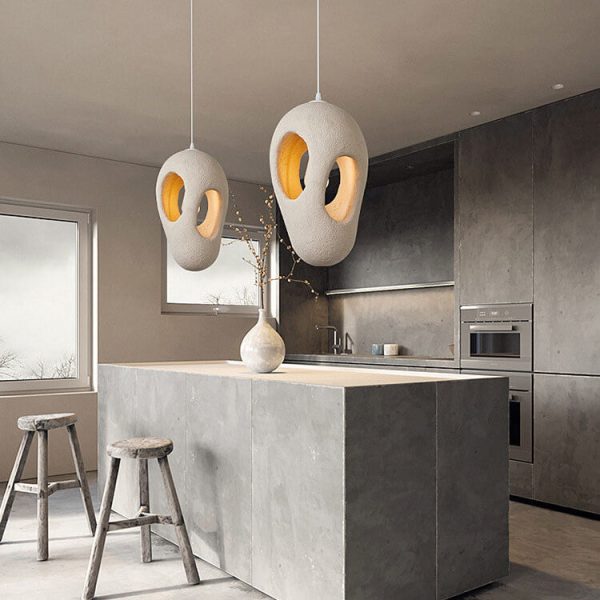 Japanese Wabi-sabi Resin Geometric Circle 1-Light Pendant Light - Image 14