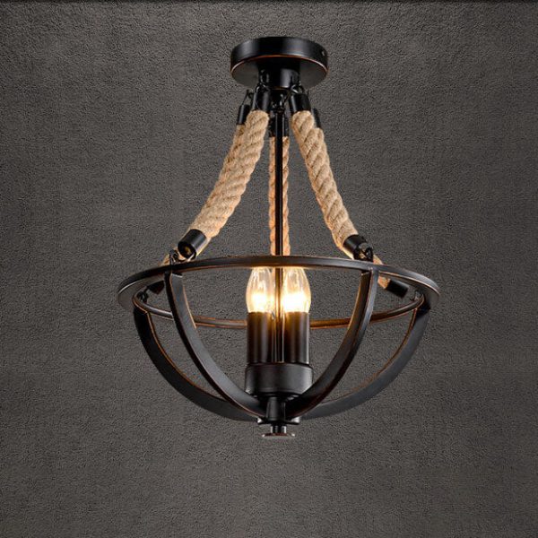 Vintage Industrial Iron Twine 3-Light Island Light Chandelier - Image 15