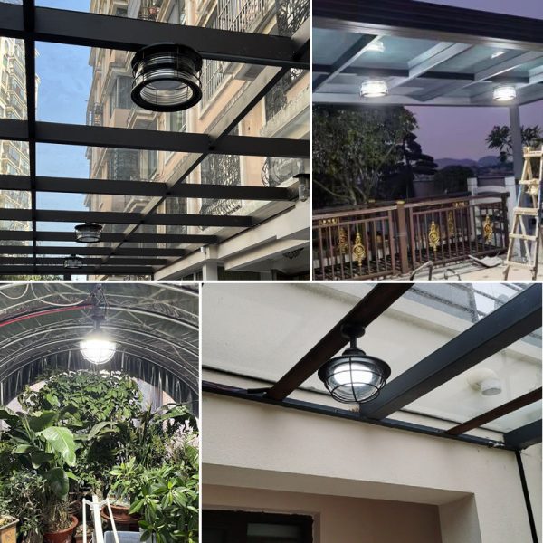 Industrial Vintage Glass Drum 1-Light Outdoor Semi-Flush Mount Ceiling Light - Image 13