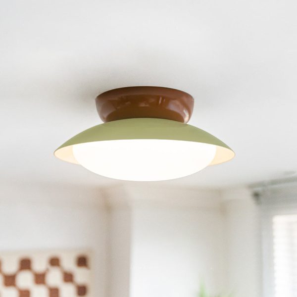 Contemporary Scandinavian Macaron Geometric Semicircle Shade LED Semi-Flush Mount Ceiling Light For Living Room - Image 2