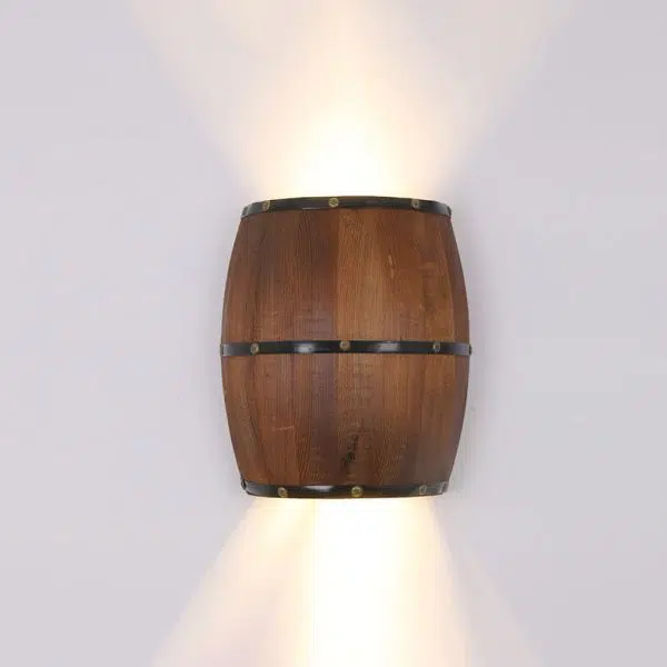 Industrial Vintage Half Barrel Wood 2-Light Wall Sconce Lamp - Image 2