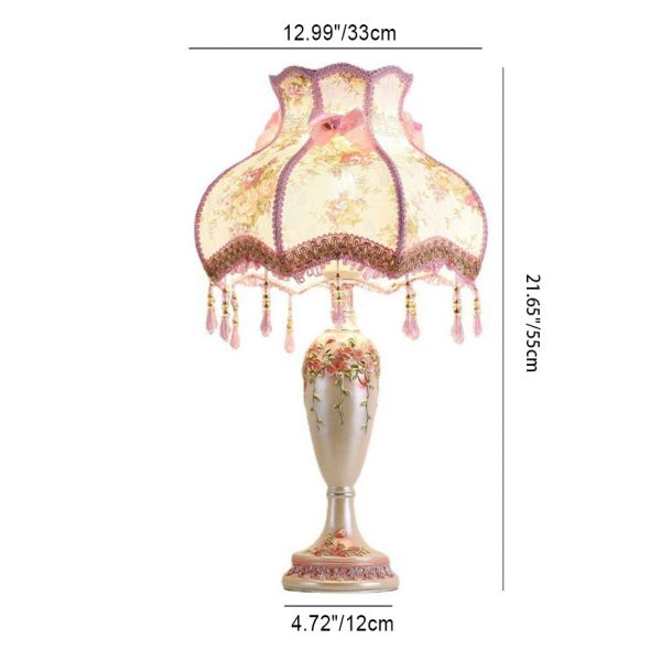 Traditional European Rose Vase Base Resin Fabric 1-Light Table Lamp For Bedroom - Image 3