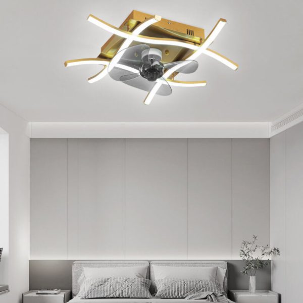 Modern Minimalist Square Aluminum Corrugated Inverter LED Flush Mount Ceiling Fan Light - Image 3