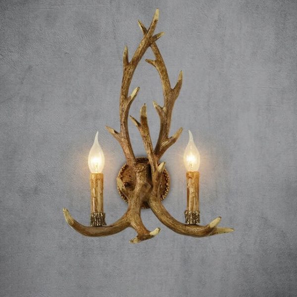 Industrial Resin Retro Antler 2-Light Creative Wall Sconce Lamp - Image 3