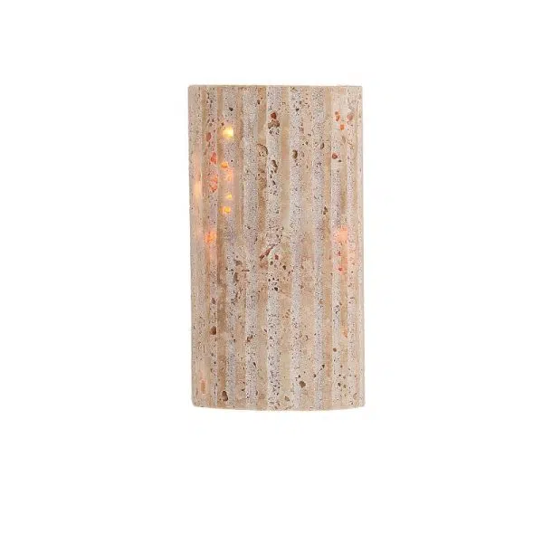 Traditional Japanese Striped Beige Travertine Semicircle LED Waterproof Wall Sconce Lamp For Living Room - Image 12