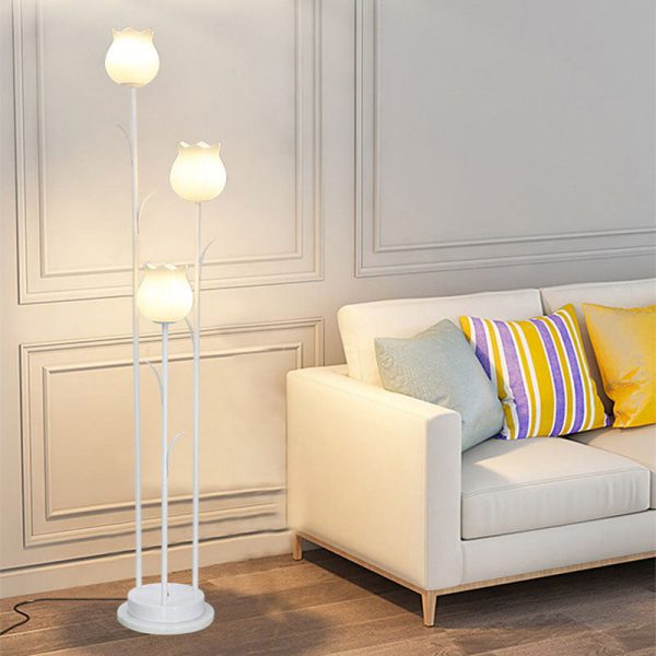 Contemporary Scandinavian Cylinder Flower Iron Glass 3-Light Standing Floor Lamp For Living Room - Image 10