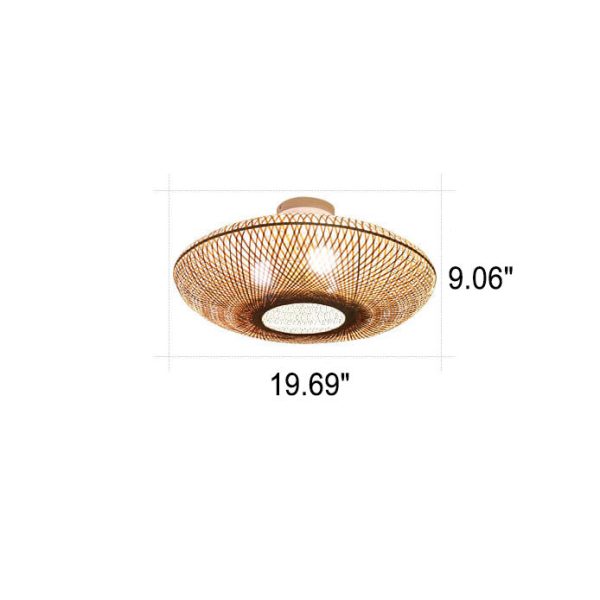 Japanese Bamboo Weaving Round Flying Saucer 3-Light Semi-Flush Mount Light - Image 6