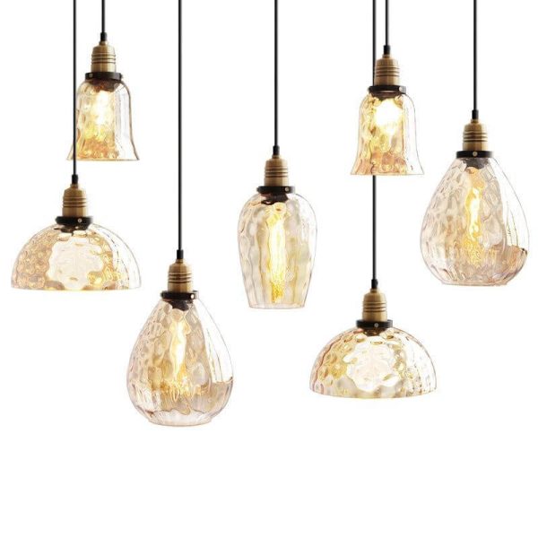 Nordic Vintage Amber Water Pattern Glass Dome 1-Light Pendant Light - Image 17