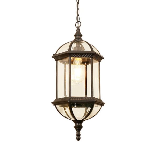 Contemporary Retro Hexagonal Lantern Glass Aluminum 1-Light Waterproof Pendant Light For Outdoor Patio - Image 14