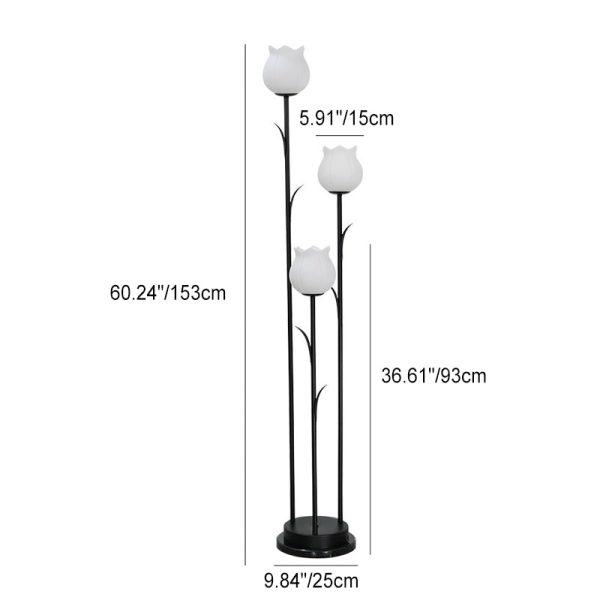 Contemporary Scandinavian Cylinder Flower Iron Glass 3-Light Standing Floor Lamp For Living Room - Image 4
