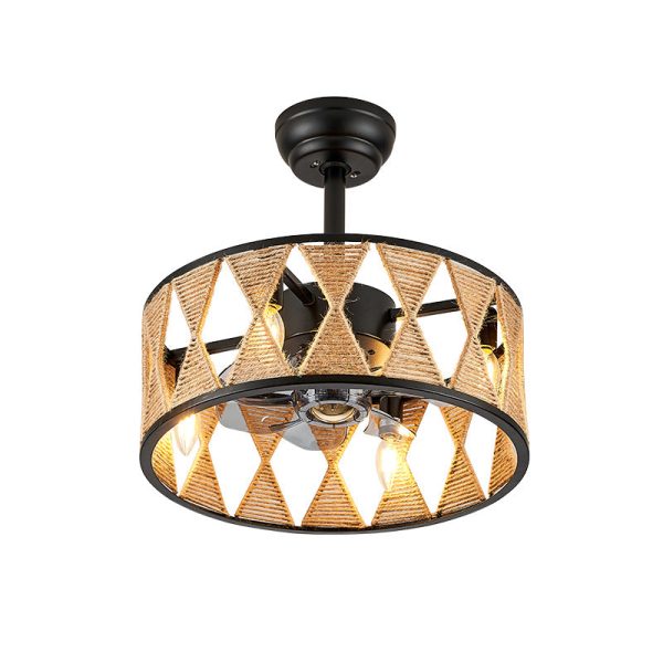 Industrial Creative Hemp Rope Cylinder 4-Light Downrods Ceiling Fan Light - Image 10