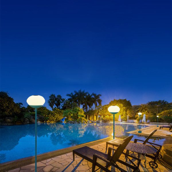 Solar Modern Minimalist Wrought Iron PE Oval LED Outdoor Standing Floor Lamp - Image 2