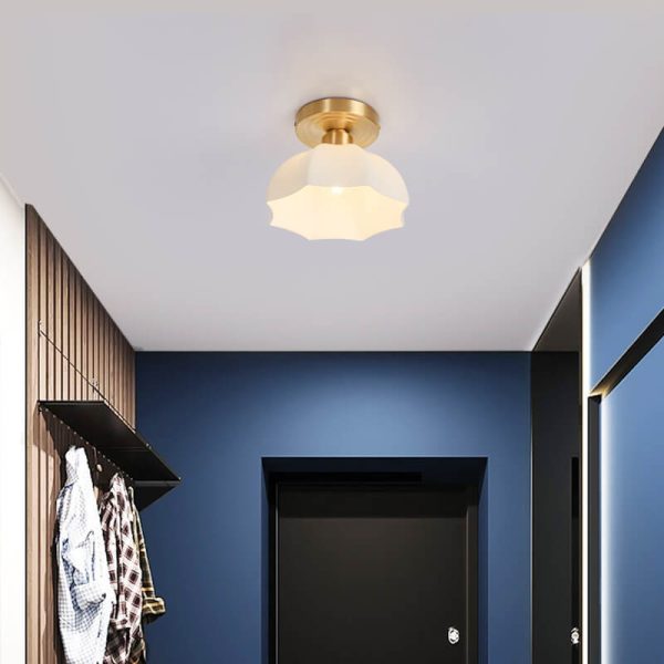 Japanese Vintage Brass Glass Dome 1-Light Semi-Flush Mount Ceiling Light - Image 13