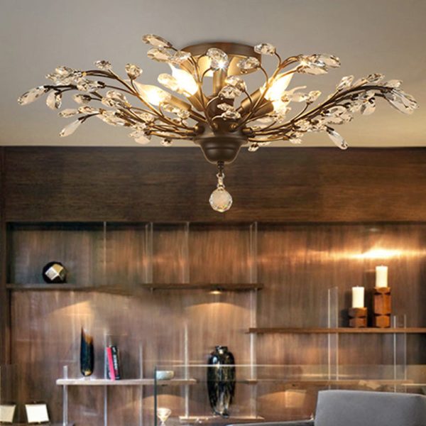 Traditional European Branch Iron Crystal 4/5/6 Light Semi-Flush Mount Ceiling Light For Living Room - Image 2