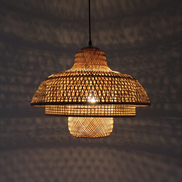 Japanese Vintage Triple Bamboo Weaving 1-Light Pendant Light - Image 3