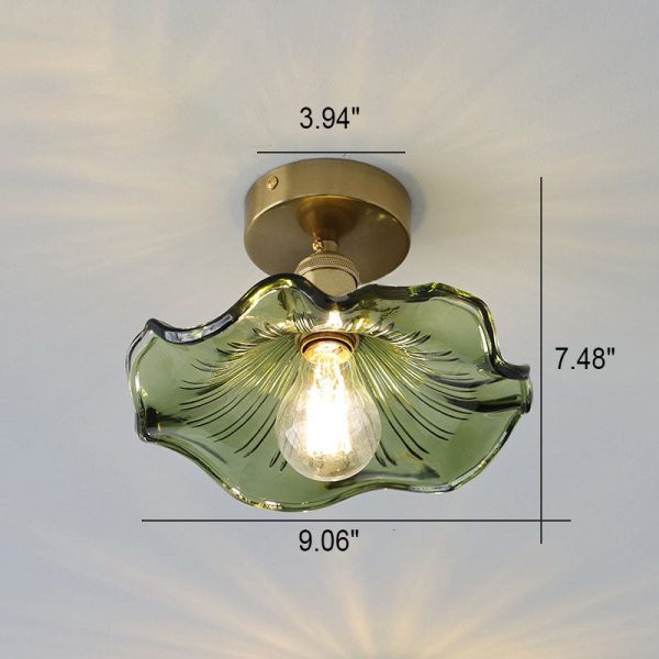 European Vintage Lotus Leaf Iron Copper 1-Light Semi-Flush Mount Light - Image 4