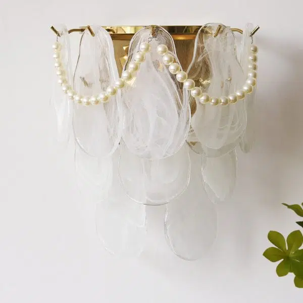 French Light Luxury Glass Shell Pearl 2-Light Wall Sconce Lamp - Image 5