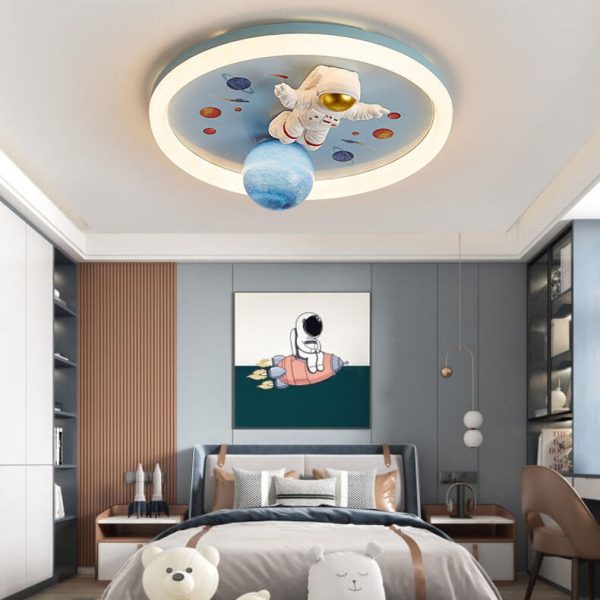 Childlike Cartoon Resin Astronaut Round Acrylic LED Flush Mount Ceiling Light - Image 3