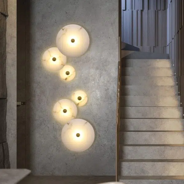 Modern Luxury Round Marble Iron LED Wall Sconce Lamp