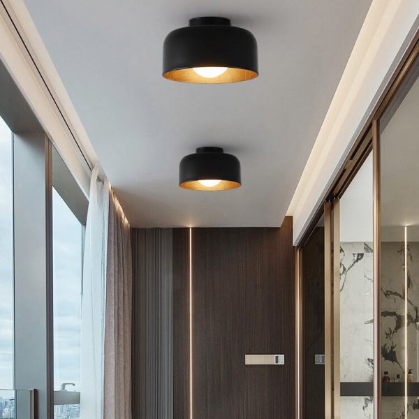 Minimalist Dome Wood Grain Iron 1-Light Semi- Flush Mount Ceiling - Image 13