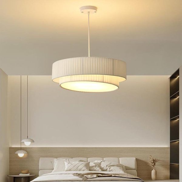 Contemporary Scandinavian Round Iron Acrylic Fabric 4/5 Light Pendant Light For Living Room - Image 3