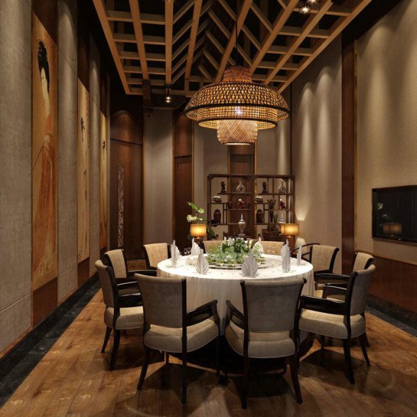 Japanese Vintage Triple Bamboo Weaving 1-Light Pendant Light - Image 11