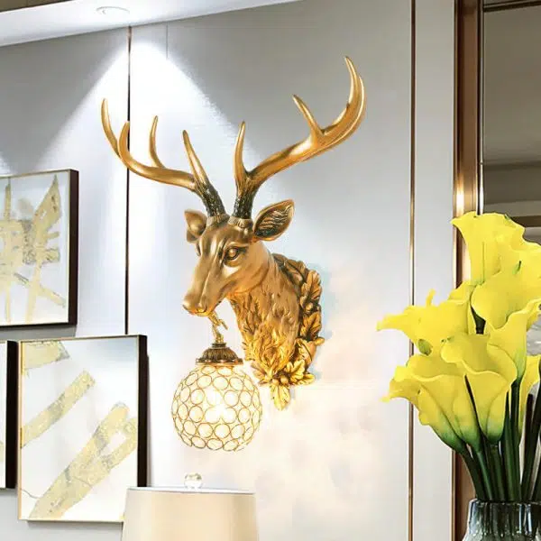 European Retro Deer Head Resin 1-Light Wall Sconce Lamp - Image 18