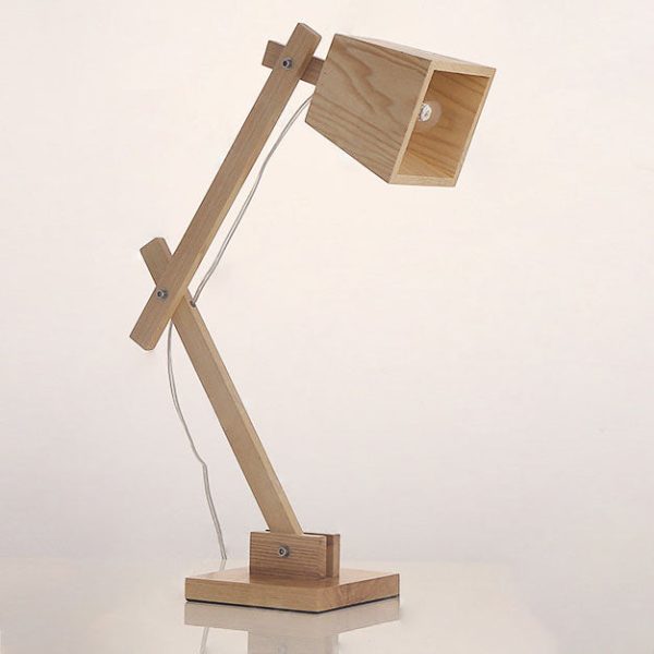 Traditional Japanese Solid Wood Trapezoidal Adjustable 1-Light Table Lamp For Study - Image 8