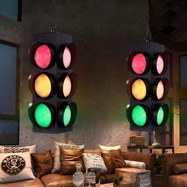 Retro Industrial Traffic Light Iron Glass LED Pendant Light - Image 2