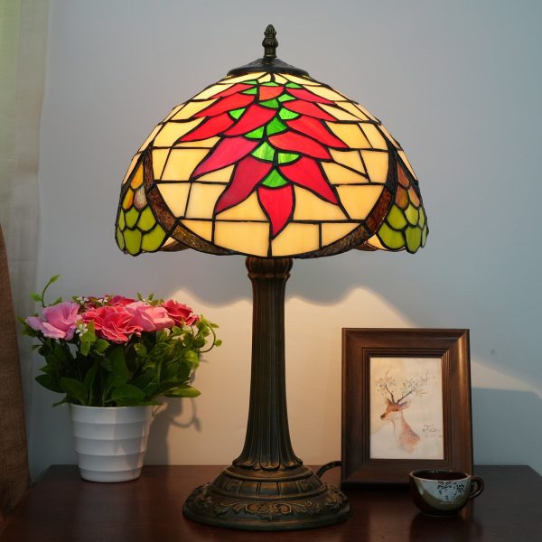 Traditional Tiffany Stained Glass Capsicum Round Shade 1-Light Table Lamp For Study - Image 2