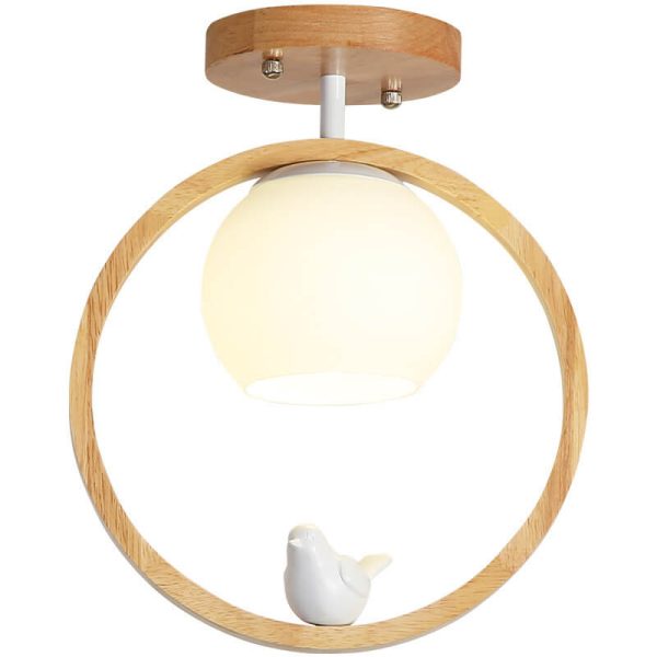 Modern Japanese Minimalist Log Bird Round 1-Light Semi-Flush Mount Ceiling Light - Image 7