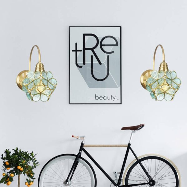 European Tiffany Vintage Brass Glass 1-Light Wall Sconce Lamp - Image 19