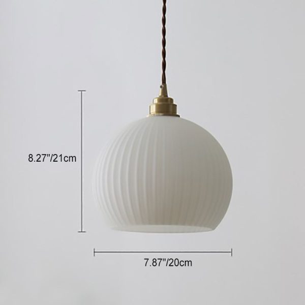 Modern Simplicity Ribbed Glass Semicircle Shade Copper 1-Light Pendant Light For Living Room - Image 5