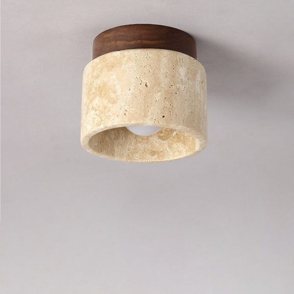 Japanese Minimalist Round Yellow Travertine Shade 1-Light Semi-Flush Mount Ceiling Light - Image 18