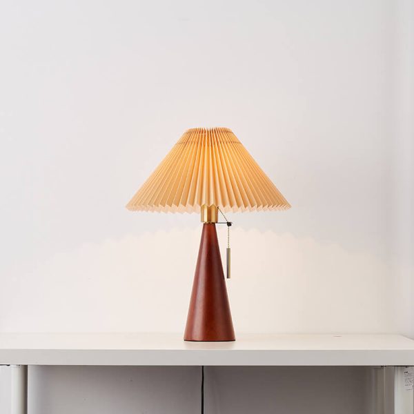 Japanese Minimalist Vintage Pleated Wooden Fabric LED Table Lamp - Image 10