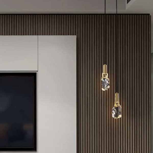 Modern Luxury Copper Irregular Crystal Stone LED Pendant Light For Living Room - Image 12